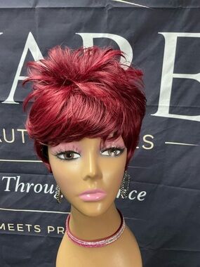Short Burgundy Pixie Wig for Women - Deep Red Fashion Hair